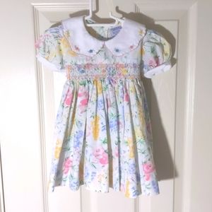Vintage Collared Smocked Floral Dress 12m